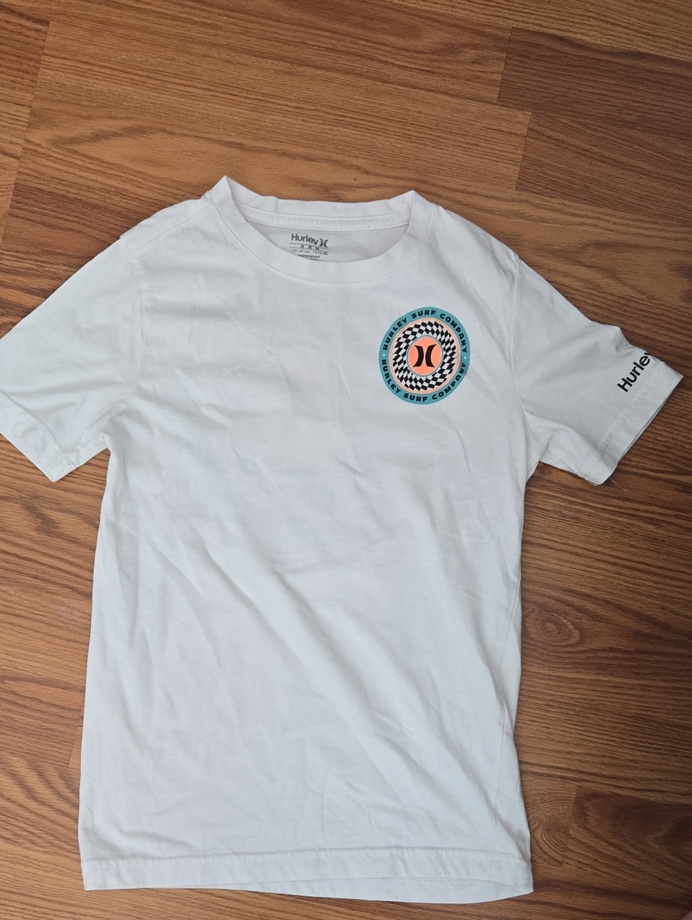 Hurley White Short-Sleeve Tee with Teal & Orange Chest Logo